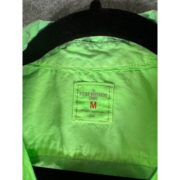 GAP Shirt Women Medium Green Long Sleeve Buton Front The Fitted Boyfriend‎ Relax - Picture 2 of 7